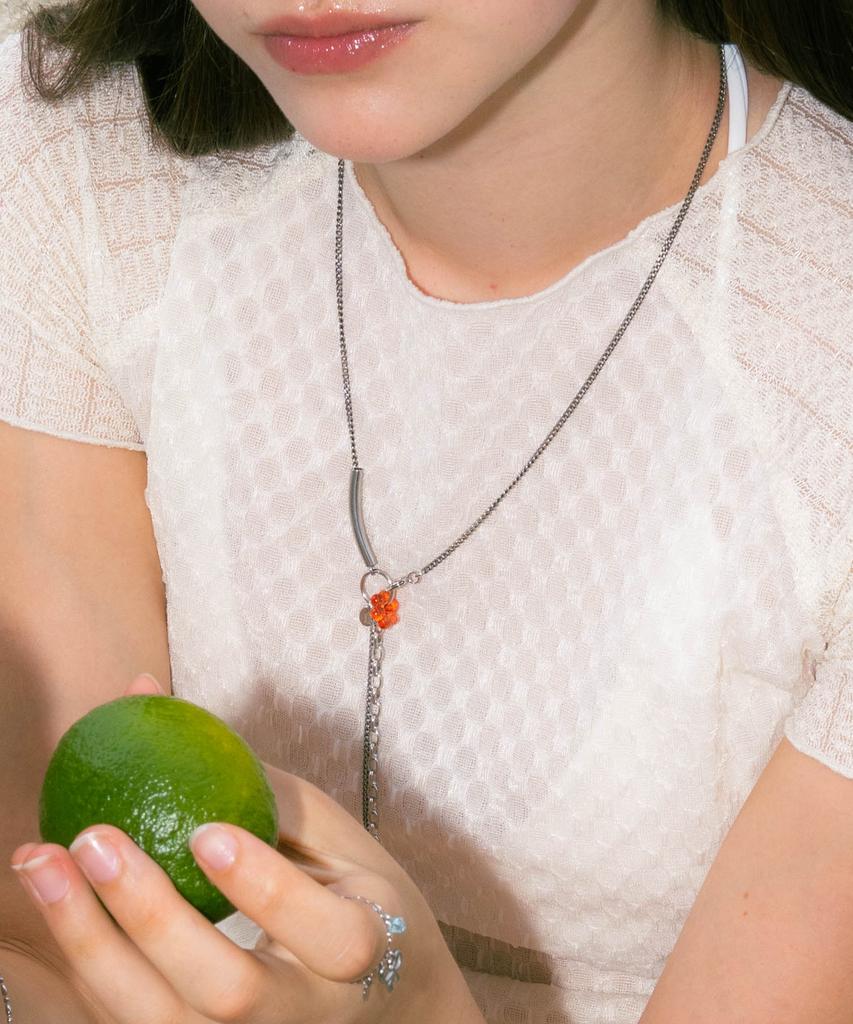 Pearly More Orange Flower Chain Drop Necklace_Pm24N011Hs