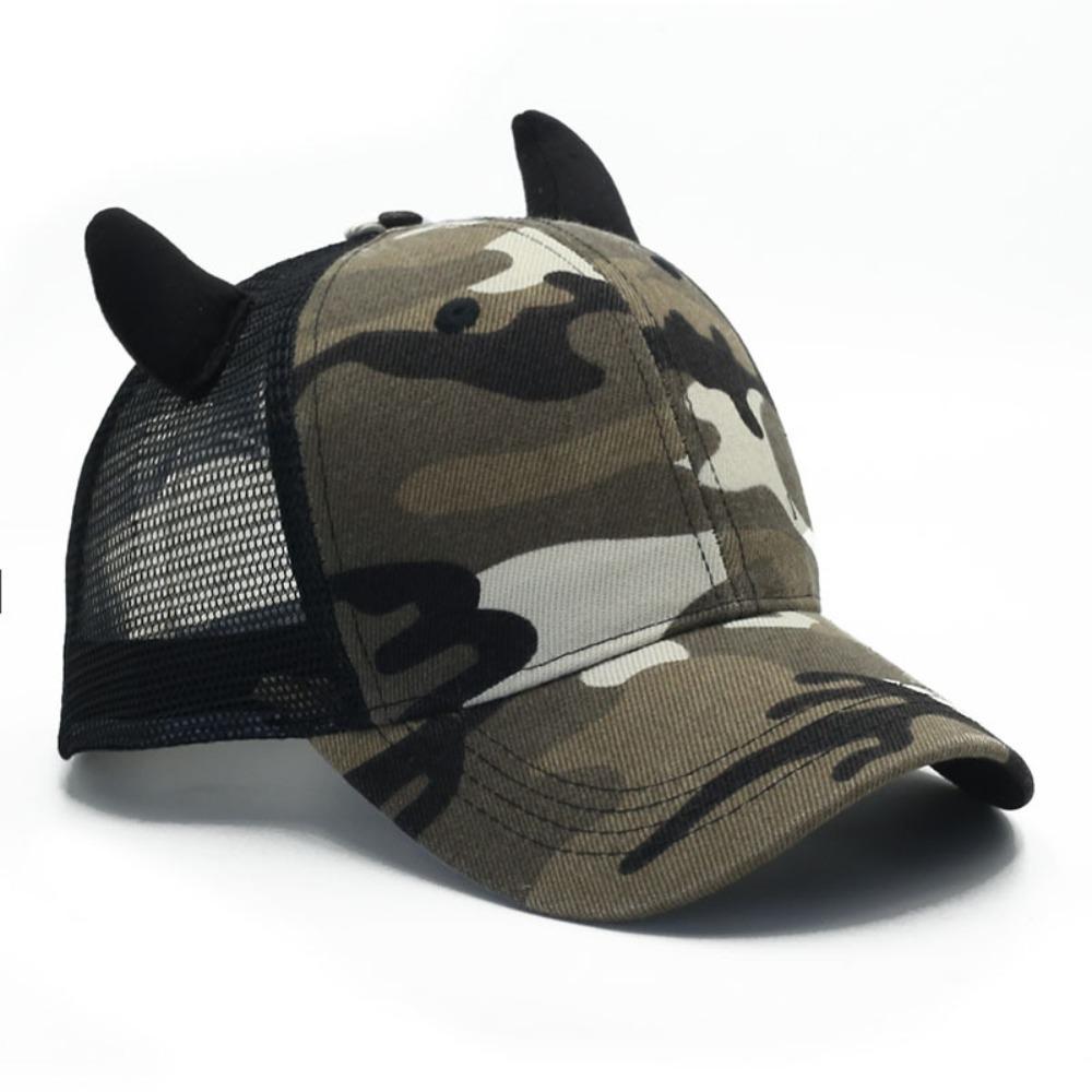 Fashion Black Ox Horn Baseball Cap Sun-Proof Visor Peaked Cap Adjustable Breathable Sport Trucker Hat Cosplay