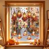Decorazione Finestra Stagionale Foglia d'Acero Autunnale e Lanterna Adesivo Statico, Pellicola Decorativa in PVC Impermeabile Biadesiva, Elettrostatico Rimovibile