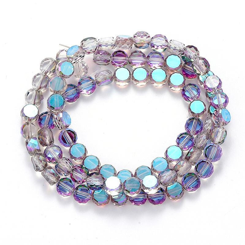 Flat Round Glass Beads Transparent Faceted Glass Spacers Colorful Coin Beads Crystal Loose Beads for Jewelry Making DIY Bracelet