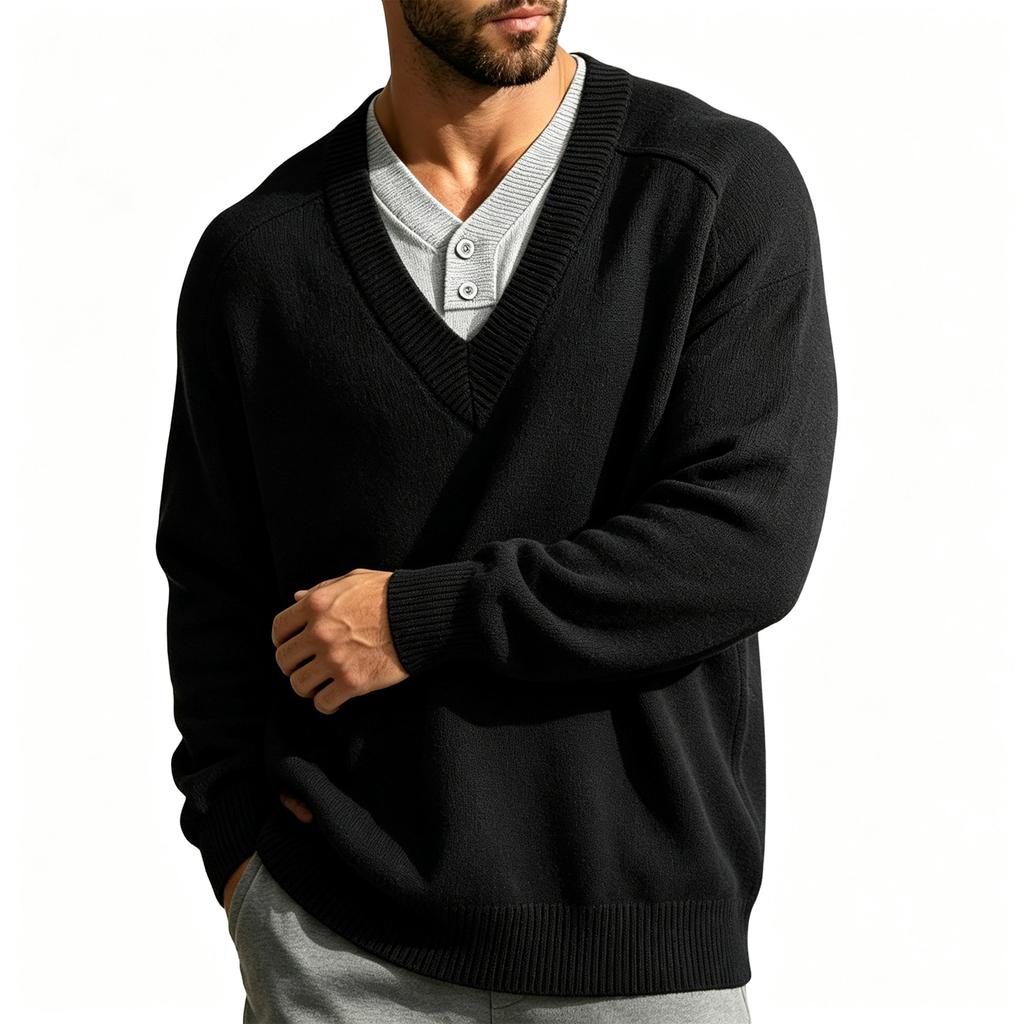 Men's V-Neck Knit Pullover Sweater for Fall and Winter Casual Everyday Wear