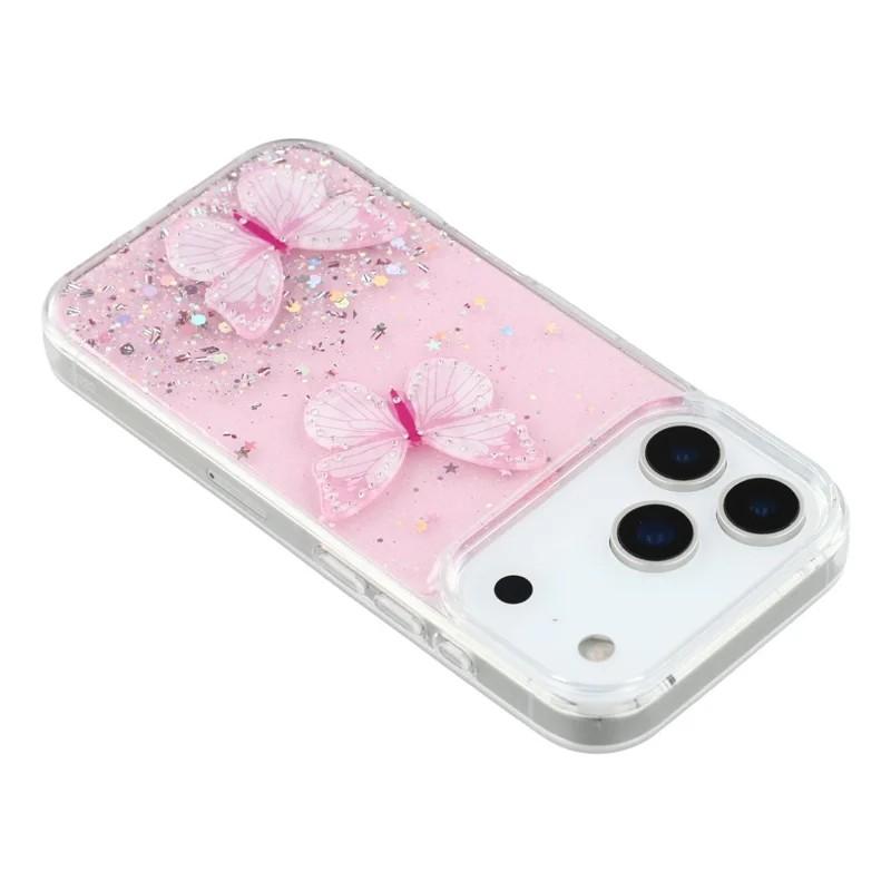 For iPhone 17 Pro TPU Case WANLONFENG AW Series PVC Butterfly Epoxy Phone Cover with HD Film