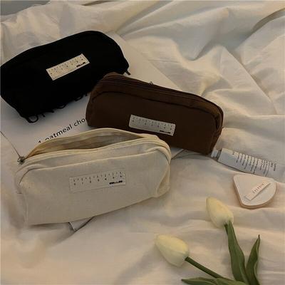 Korean-style Niche Simple Canvas Pencil Bag for Primary School Students Retro Solid Color High-value Large-capacity Pencil Box for Students