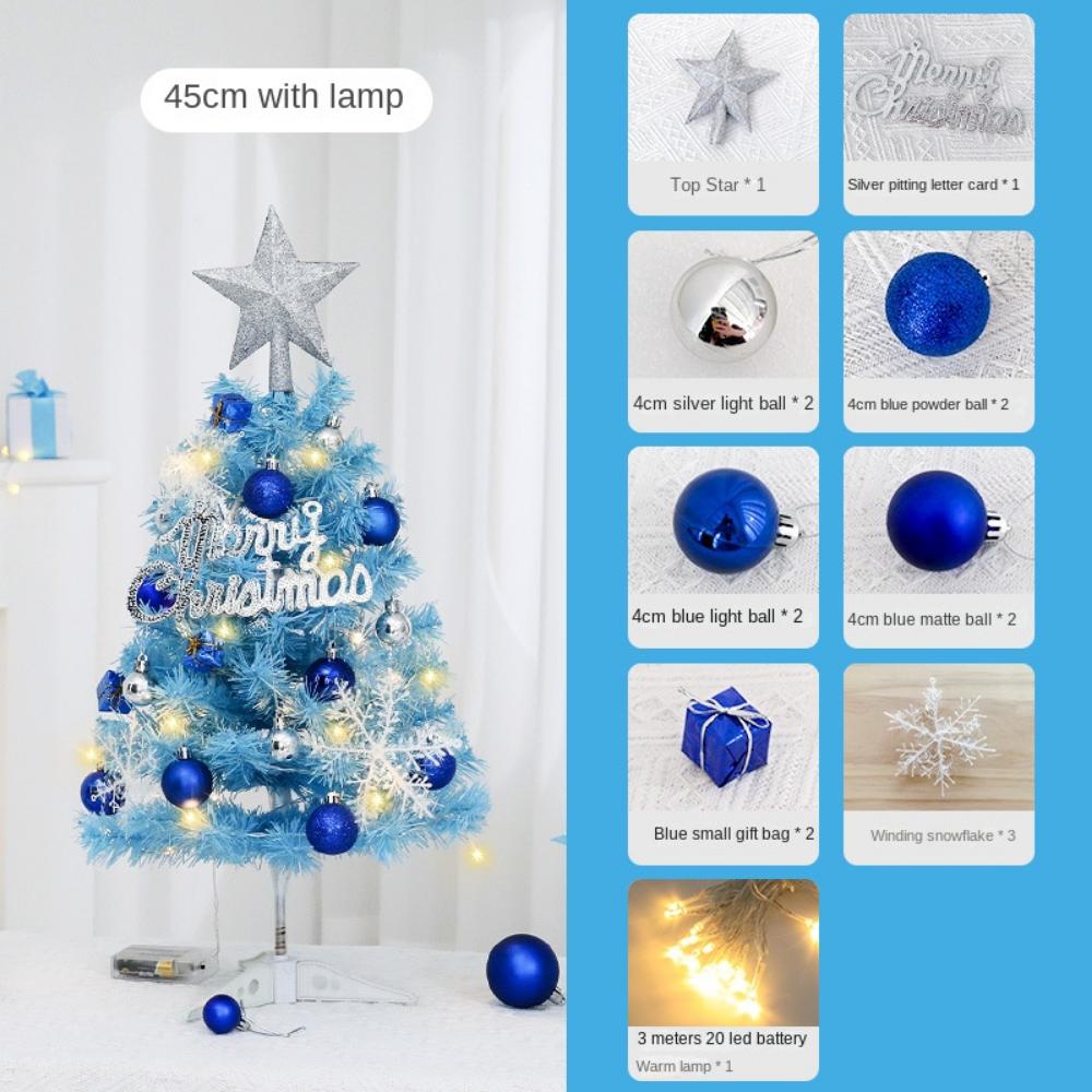 Hot Sale 45/60cm Mini Christmas Tree With lights Blue Christmas Tree Desktop Mini Christmas Miniature Pine With Ornaments