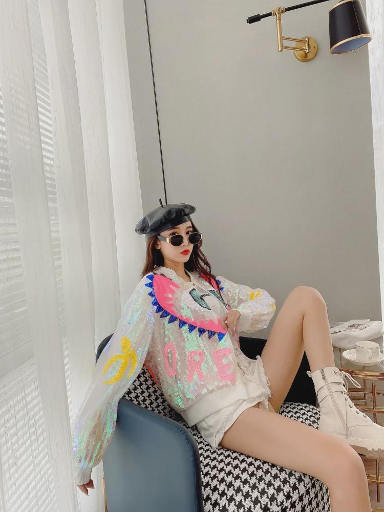 2025 European Station Sequined Eye Stand Collar Long Sleeve Jacket for Women