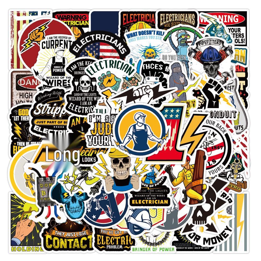 50-Piece Set: Waterproof Graffiti Stickers for Electrician and Welder Safety Helmets