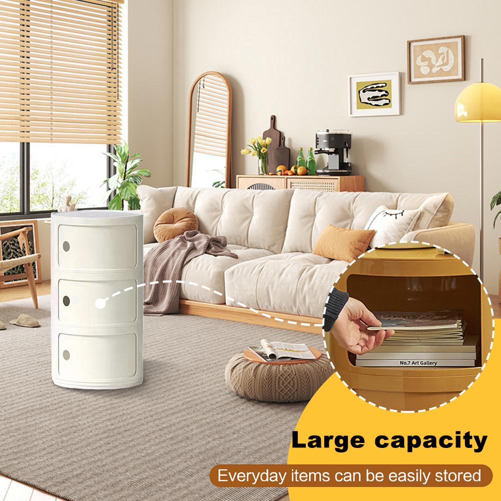 Round Nightstand with 3 Drawers Modern Style Side Table Multifunctional End Table Storage Cabinet for Living Room Bedroom