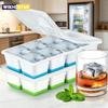 1/2 Peças Forma de Cubos de Gelo Grande Silicone Liberação Fácil Flexível Fabricante de Gelo DIY com Tampa para Whisky e Cocktails Bar em Casa