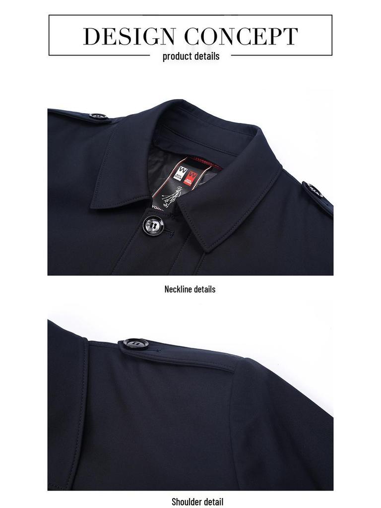 Men's Mid-Length Thickened Lapel Windbreaker with Removable White Duck Down Liner.