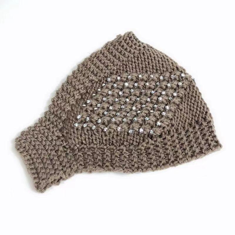 Meier Women's fall/winter knit beanie, headband hat, turban hat, open top hat - handmade with rhinestone embellishments