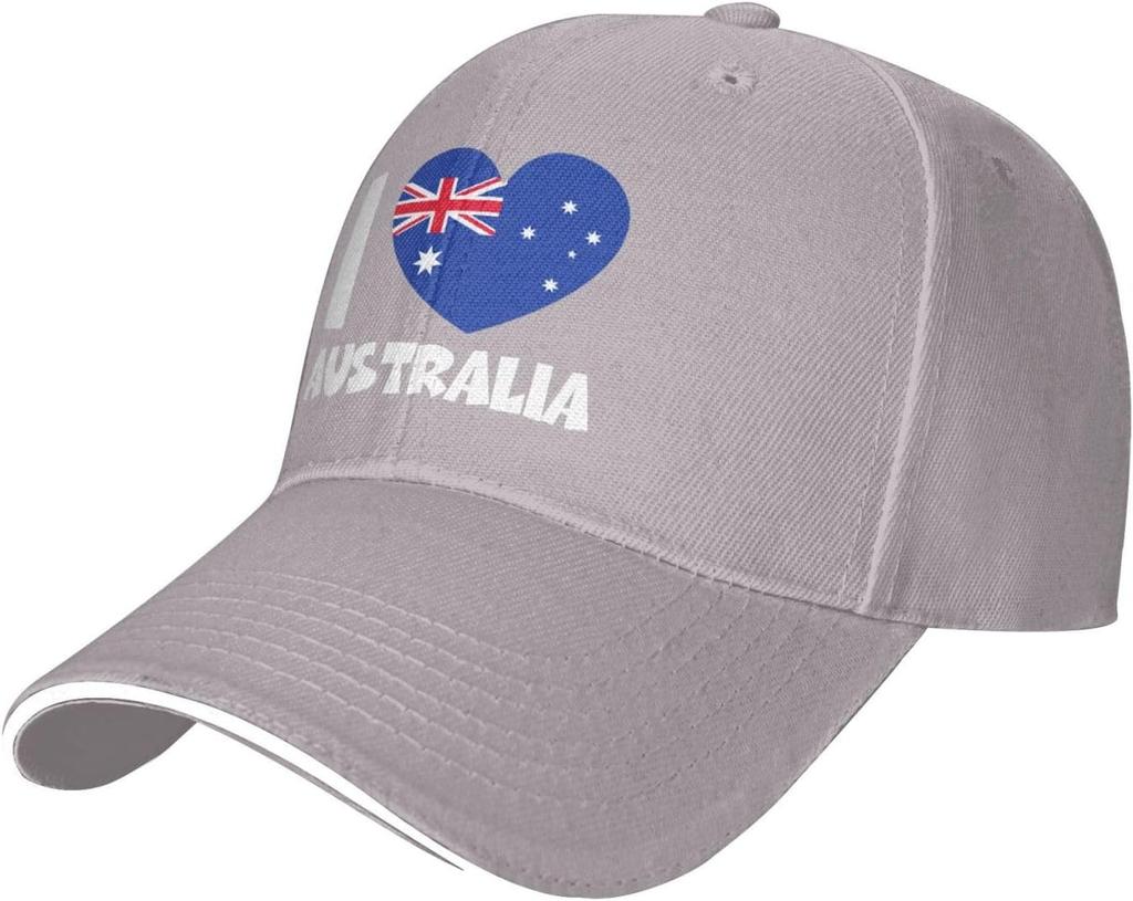 I Love Australia Heart Flag Baseball Cap Polyester Adjustable Casual Sport Outdoor Headwear