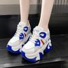 Fashion Women Walking Sneakers 2024 Autumn Lace-up High Platform Chunky Shoes Breathable Leather Shoes 10.5CM Wedge Heels Casual Shoes