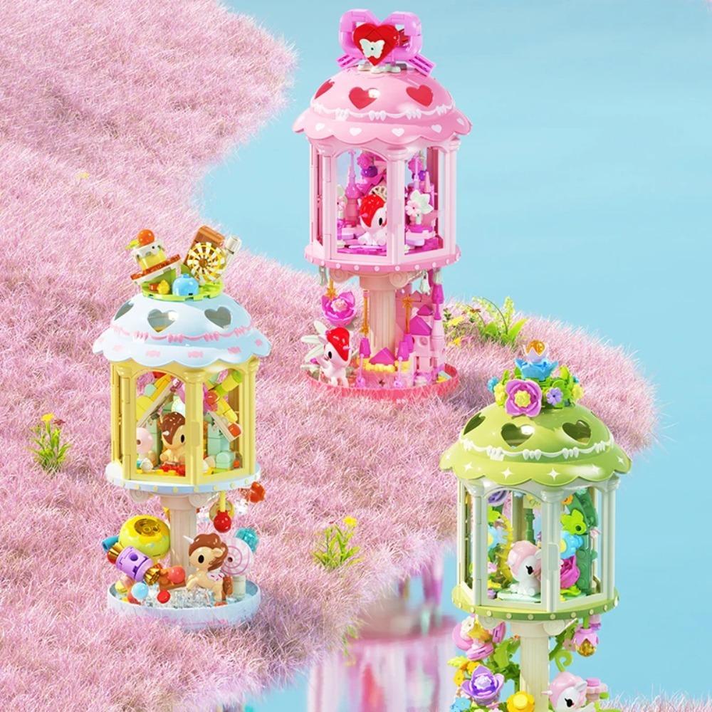 JAKI Tokidoki Building Blocks Lighthouse Model Pink Heart Decor Glowing Night Light Desktop Ornament Gift For Adult Women