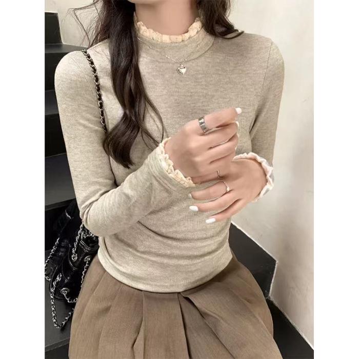 

Женский двусторонний теплый топ с длинным рукавом и воротником-гольф из кружева и кашемира ягненка 300 г S (70-85 jin)