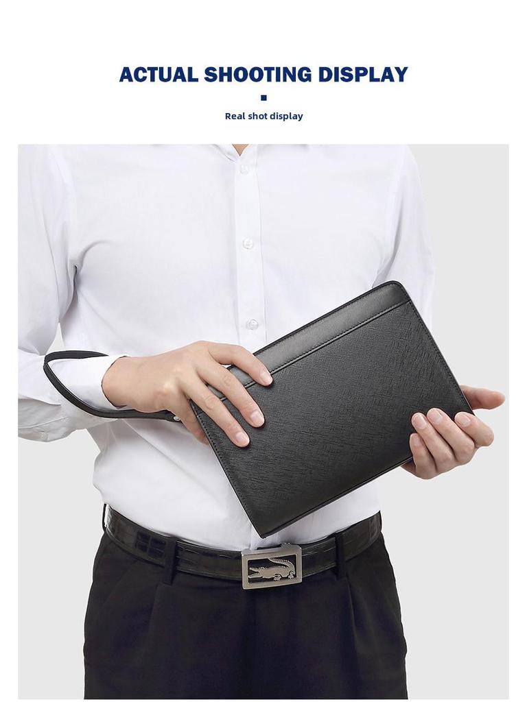 New Men's Genuine Leather Clutch with Combination Lock - High-End, Large Capacity Business Handbag