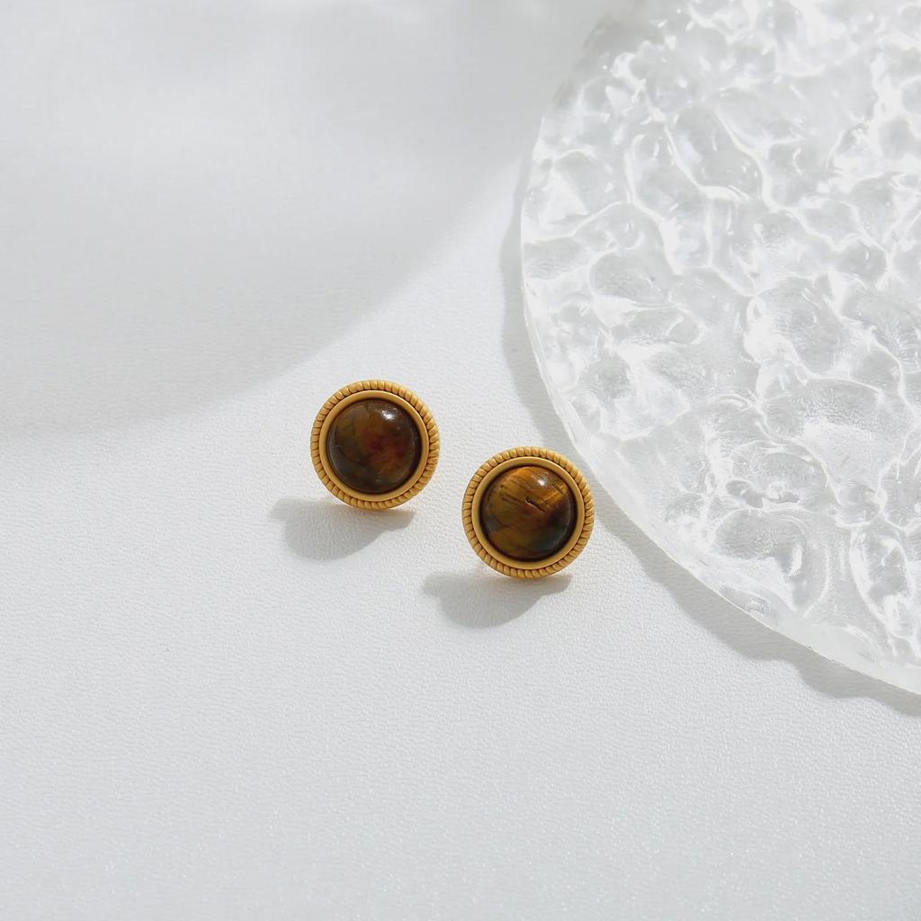 Cercei din Aur Mat de 18K, Ochi de Tigru Maro și Argint Sterling - Stil Palat, Modă High-End