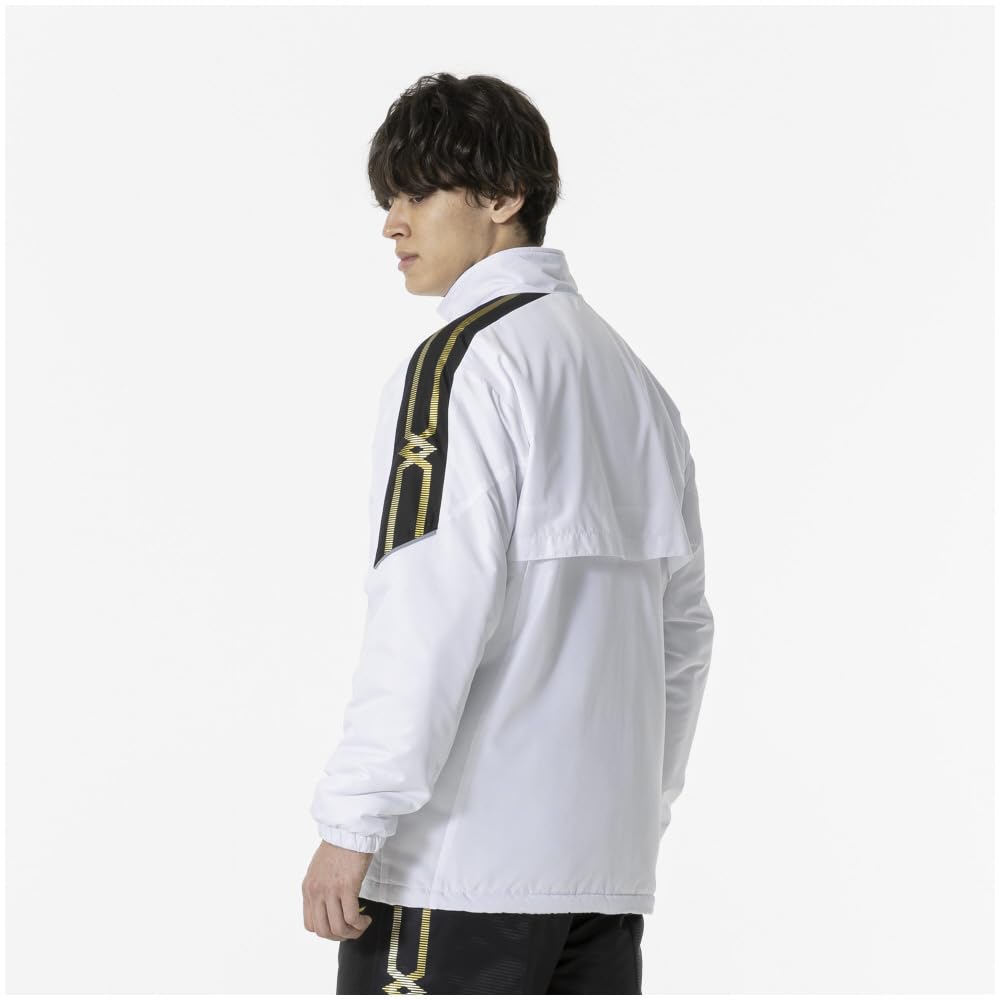 Mizuno Breath Thermo Training Warmer Size S Jacket, Moisture-Wicking, Heat-Generating, Water-Repellent, MC-LINE 32MEA630, White/Gold,