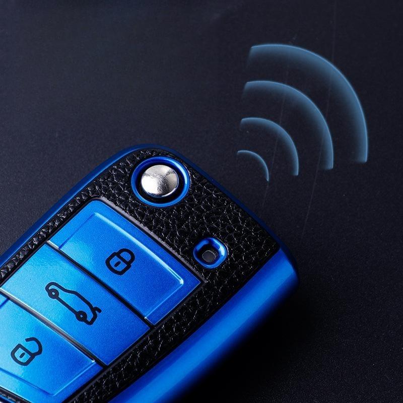 Fashion Leather TPU Car Key Case For VW for Volkswagen MK7 GTI 7 Golf 7 Golf R Skoda Octavia A7 SEAT Folding Remote Fob Cover Keychain