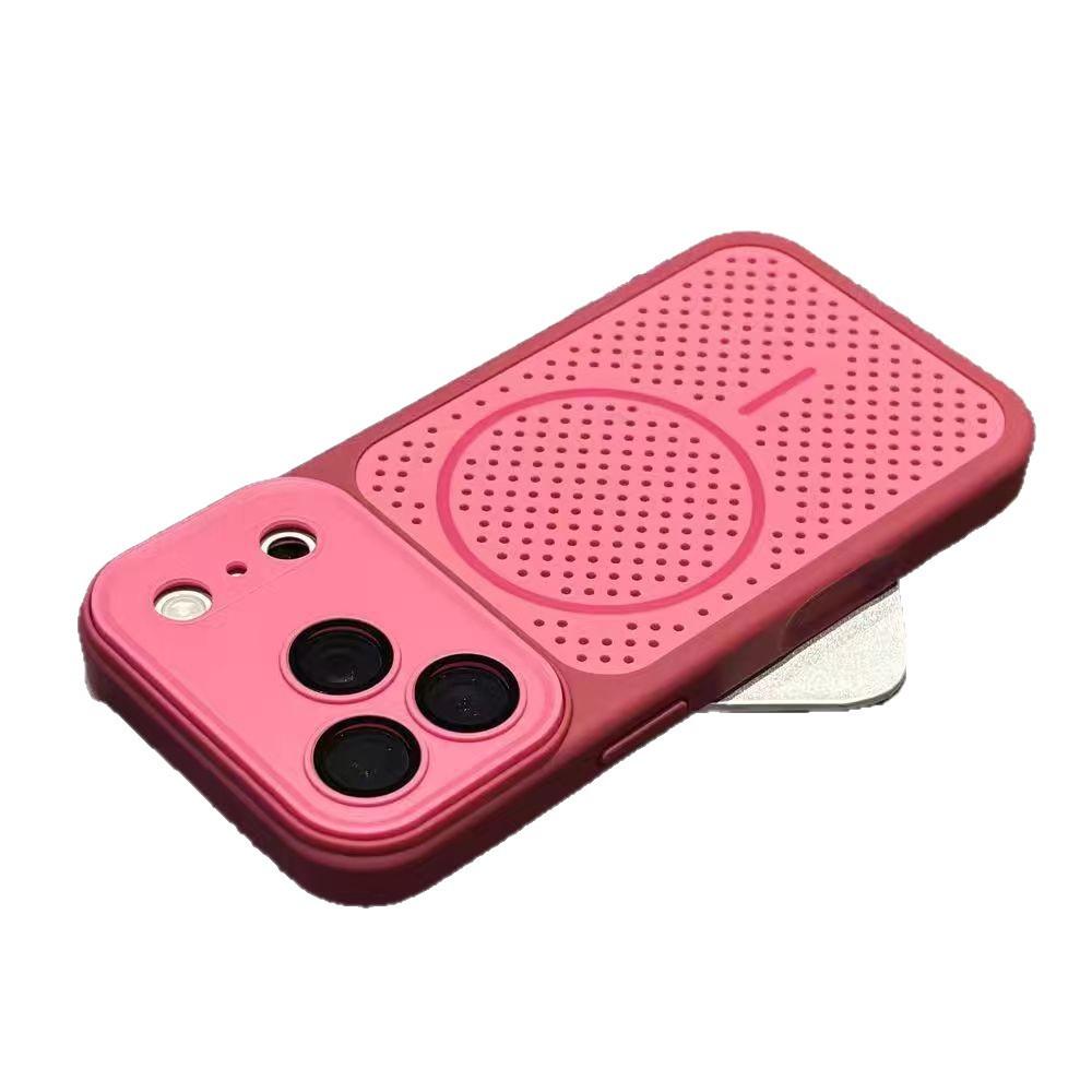 Applicable to iPhone17PROMAX mobile phone case honeycomb two-color breathable heat dissipation magnetic suction mesh case Apple 16/15 hard