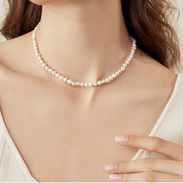 Wholesale Baroque Freshwater Pearl Necklace OT Buckle Basic Delicate Necklace French