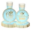 Blue Gold Boy One Year Birthday Disposable Tableware King Crown Plates Paper Cups 1st Baby Boy First Happy Birthday Party Decor