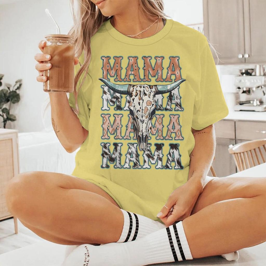 Cowboy Style Mama Print Women T Shirts Fashion Short Sleeve Crewneck Mommy Streetwear Vintage Mothers Day Tshirts Gifts