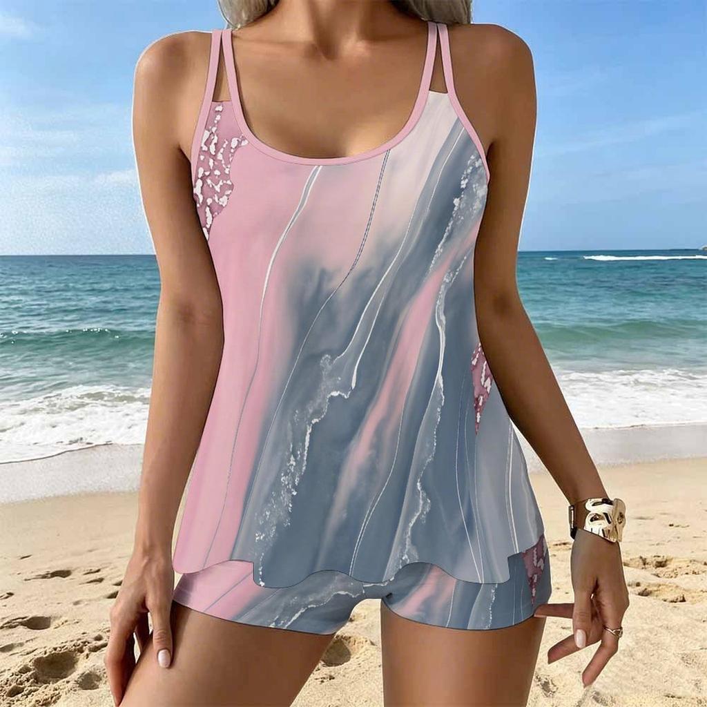 Women's Swimwear Tankini 2 Piece Swimsuit Ripple Fluid Pattern Vacation Bathing Suits