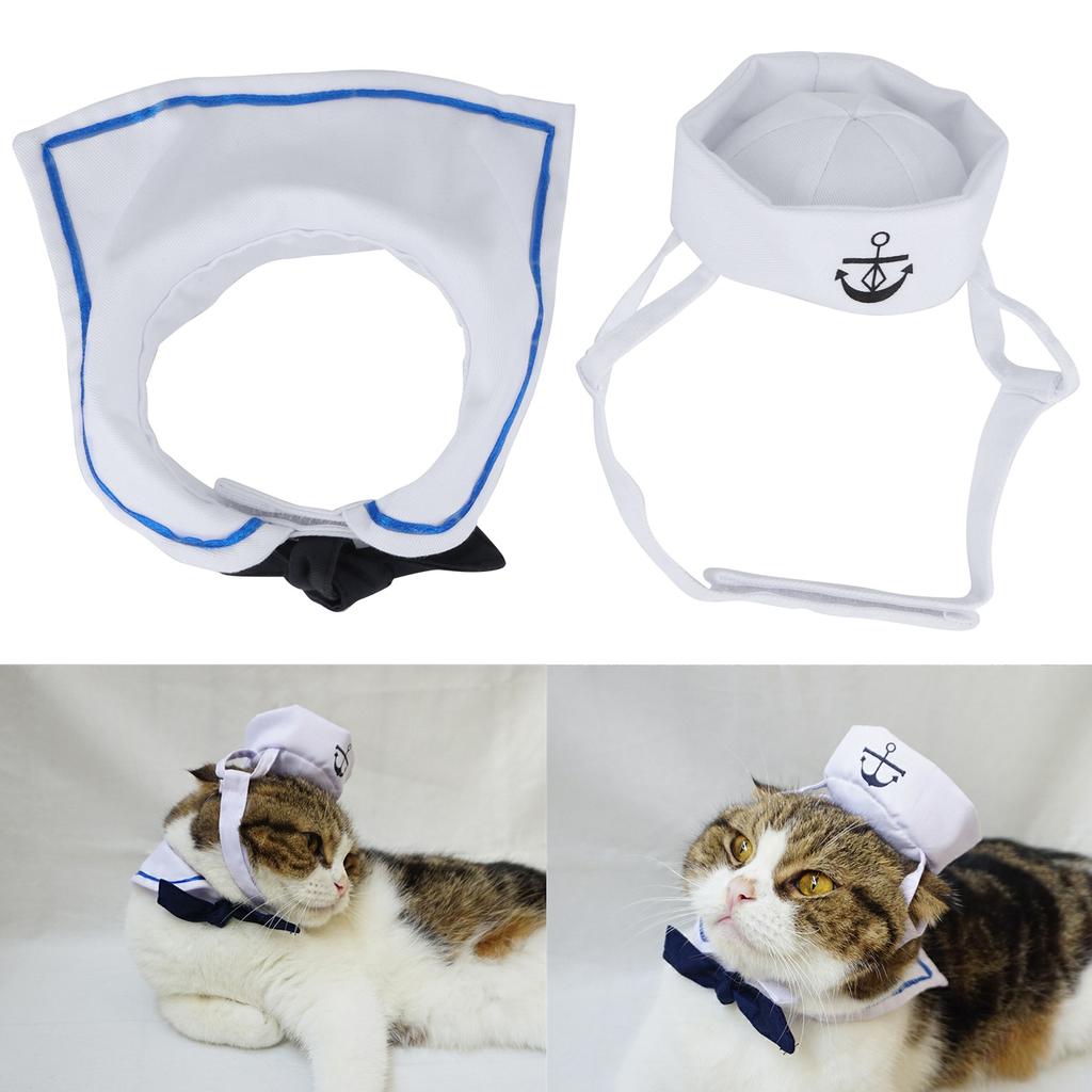  Pet Sailor Suit, Cotton   Cat Hat Cloak Set with Hook and   Strap for Halloween Christmas Parties and Daily Use 