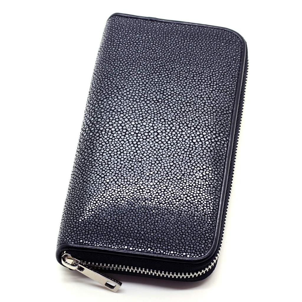 [Revetta] Stingray Leather Long Wallet, Black, Round Zipper, Galuchat Stingray Leather, Men's Genuine Leather [075-1stw-2-1]