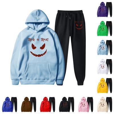 Women's Plush Pants Long Sleeve Loose Pullover, Halloween Print And Rope Hoodie Two-piece Set