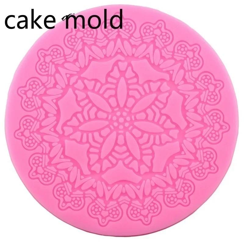 

1 Pcs Lace Molds Cake Decorating Tools Round Kitchen Gadgets Silicone Snowflake Shape Food Grade Fondant Mould Baking Mat рожевий