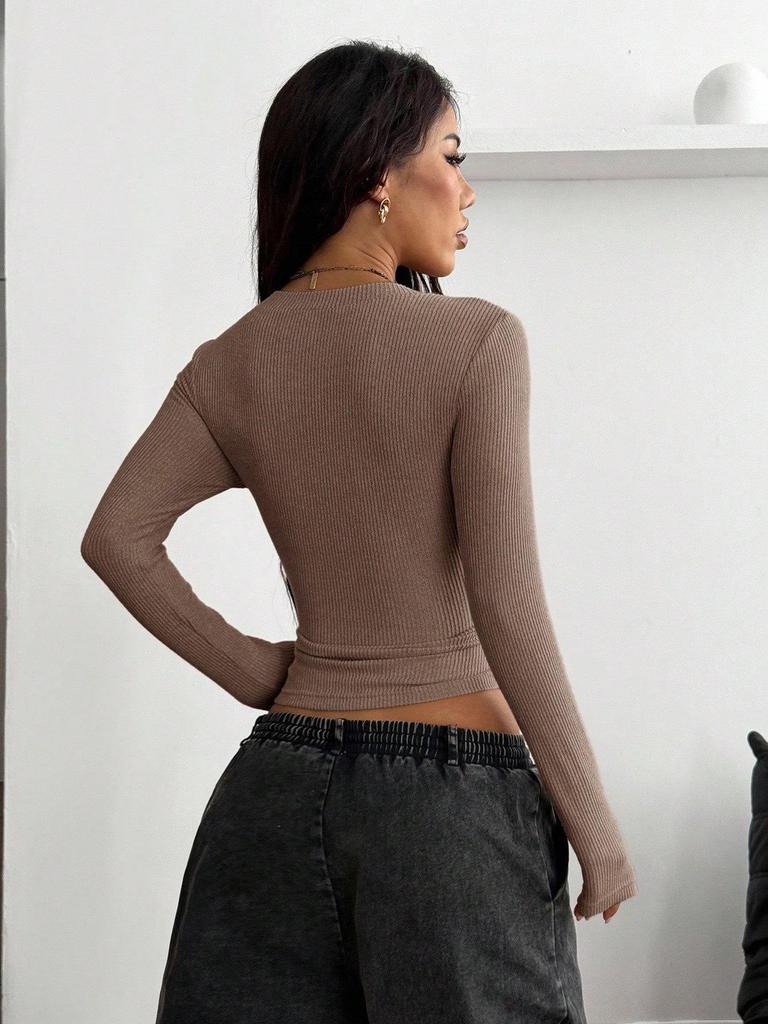 2026 Women's Slim V-Neck Ribbed Knit Sweater - Long-Sleeved Autumn/Winter Top