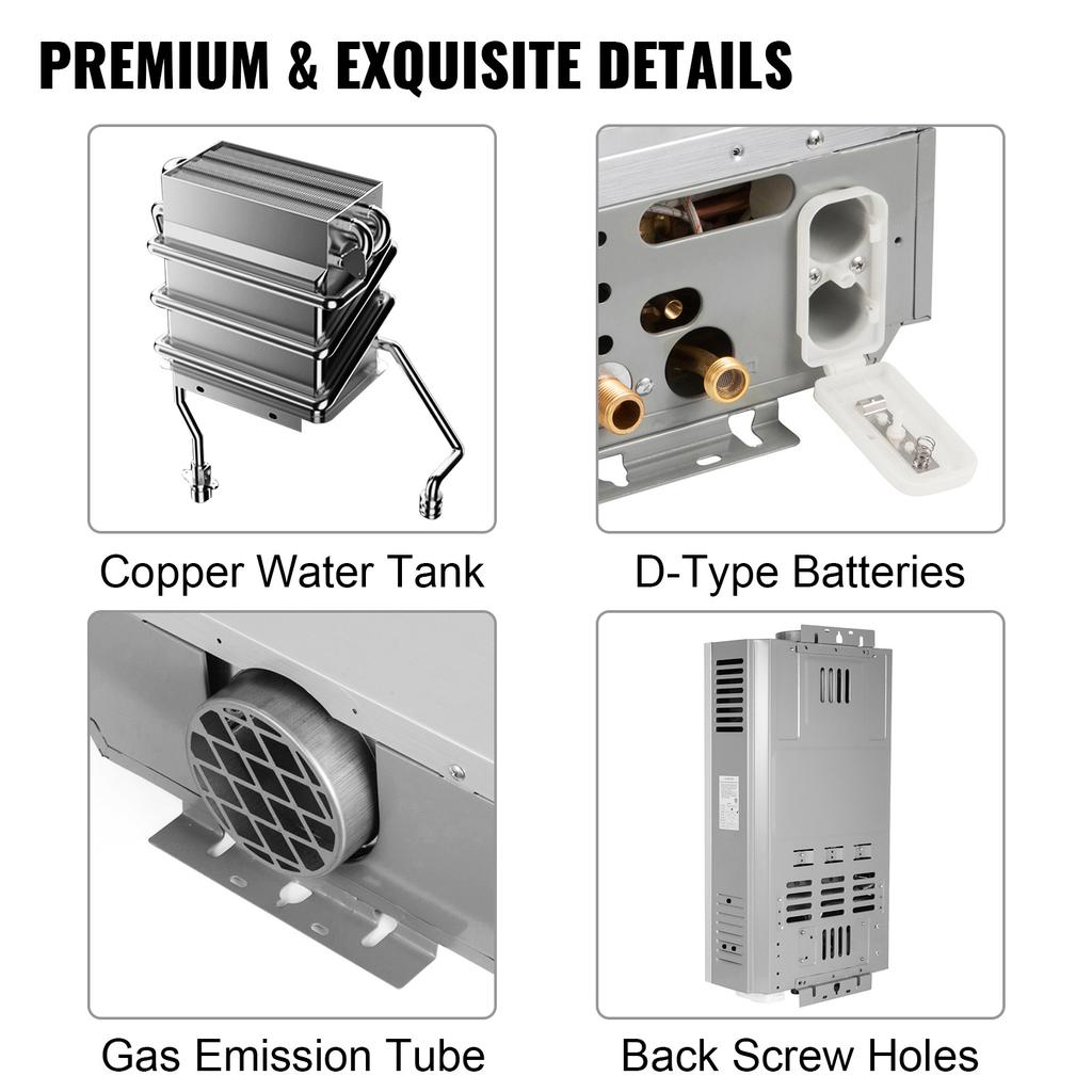 SIHAO 6L 8L 10L 12L 16L 18L GPL Portatile Scaldabagno Istantaneo a Gas Propano GPL Murale Senza Serbatoio Display Digitale