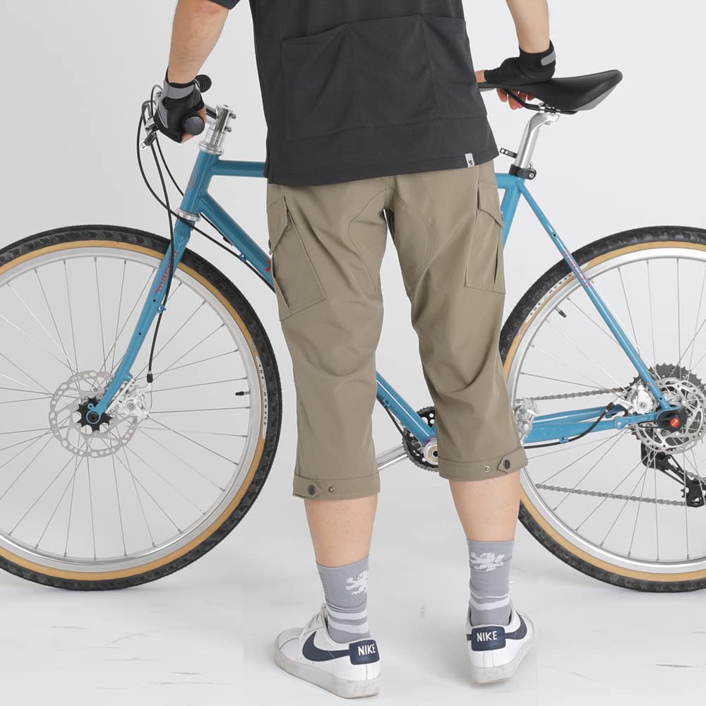 Kapelmuur Cycling Casual Belted Cropped Pants with Pad Removal Acid Size L Pants, Unisex, System, Beige,