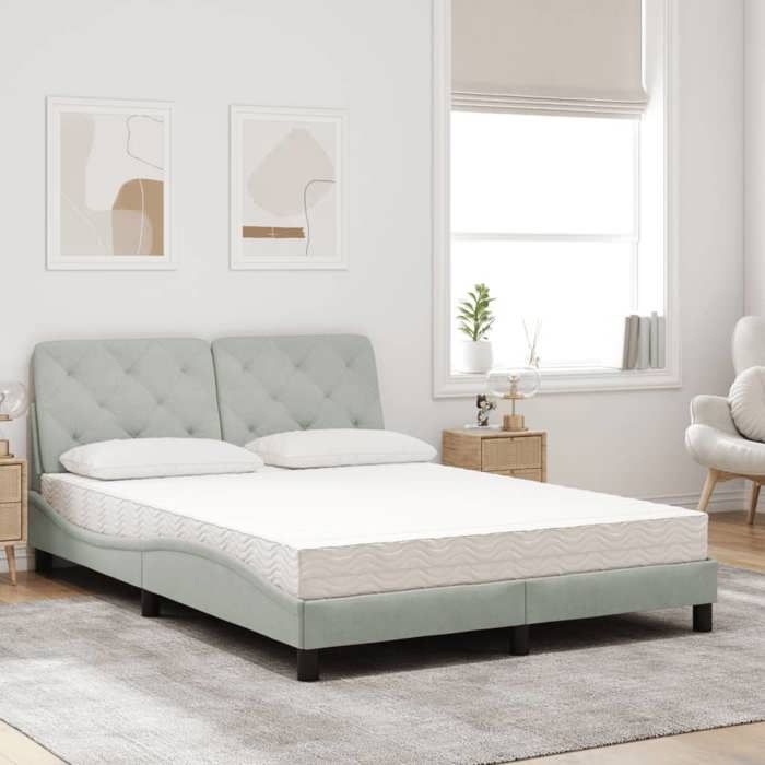 VidaXL Lit avec Matelas, Lit Rembourré avec Coussin de Tête de Lit, Lit Double, Lit Adulte de Chambre à Coucher Intérieur, 3208646