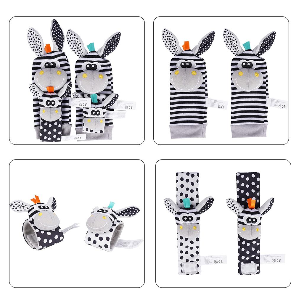 4 PZ/SET Calzini Sonaglio per Bambini Set Sonagli da Polso Animali di Peluche Carini Calzini Trova Piedi 0~12 Mesi Per Neonati Regalo