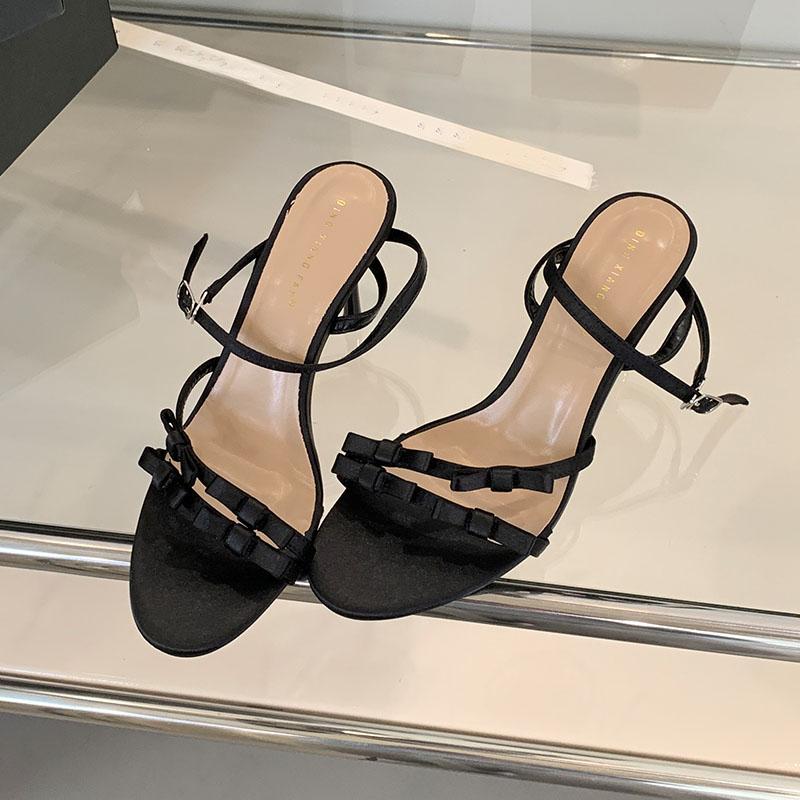 Fashion Fashion Round Toe Footwear Ladies Thin Heels Sandals Shoes Luxury Female Butterfly-Knot Elegant Women Heeled Sandals Shoes