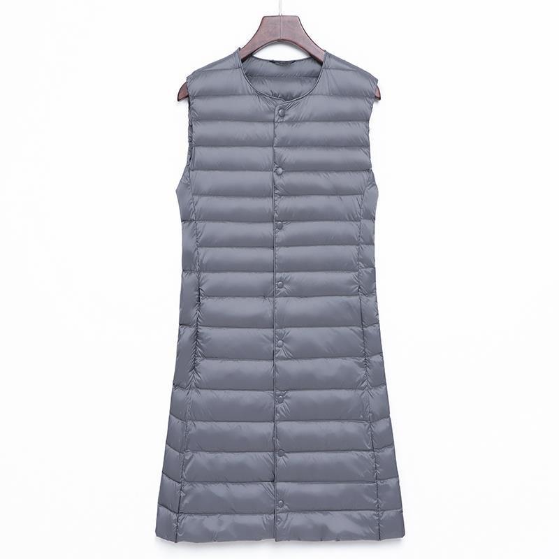 Womens Mid-Length Sleeveless Down Vest White Duck 51-100g Warm Lightweight Outerwear Winter Office Casual