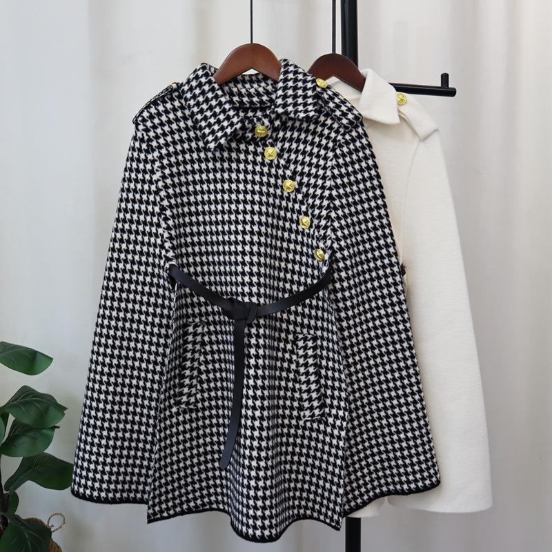 Autumn and winter new belt knitted double-sided woolen cloak coat high-end temperament sweater shawl women