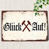 Gluck Auf German Good Luck Metal Sign Crossed Hammers Vintage Aluminum Plaque Traditional Bar Pub Home Wall Decor