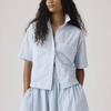 Levis Loose Soft Checkered Pointed Collar Button Short Sleeve Shirt Women Shirts 005O8-0000