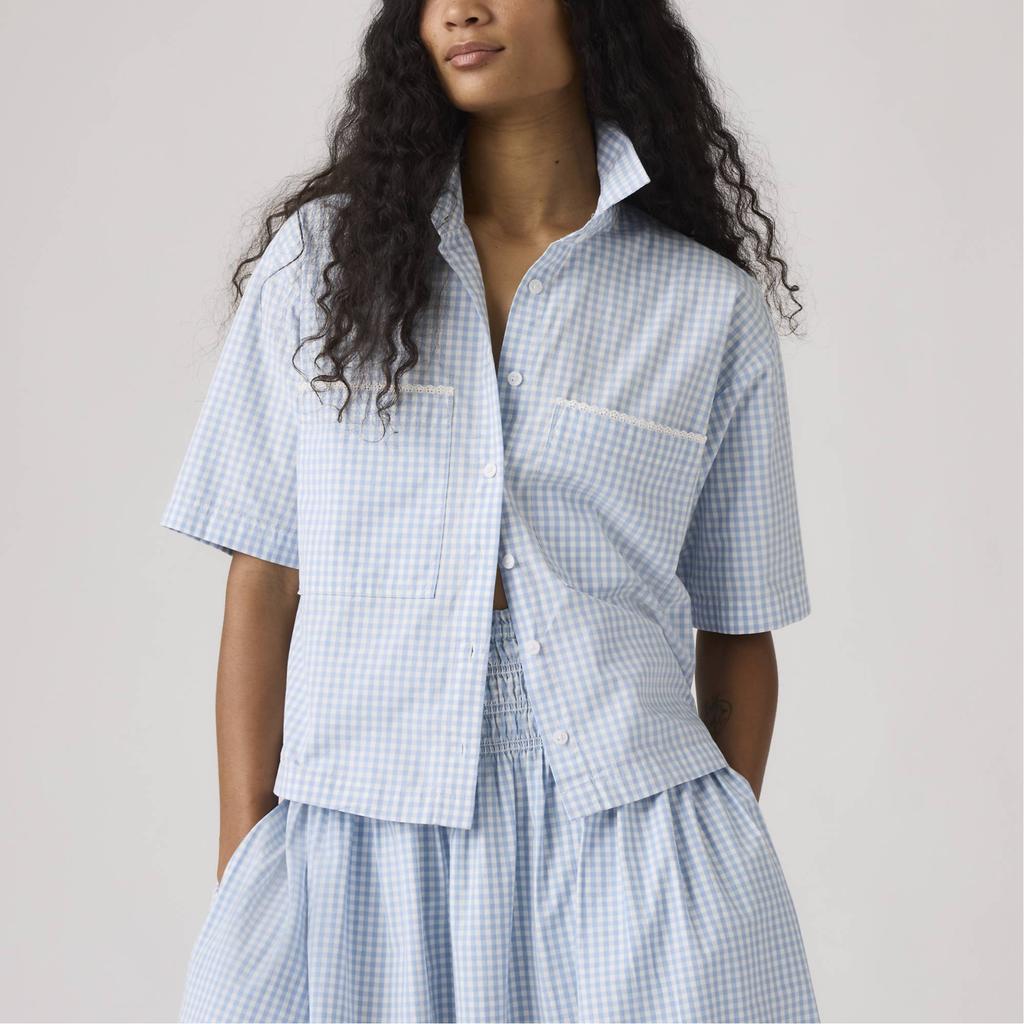 Levis Loose Soft Checkered Pointed Collar Button Short Sleeve Shirt Women Shirts 005O8-0000