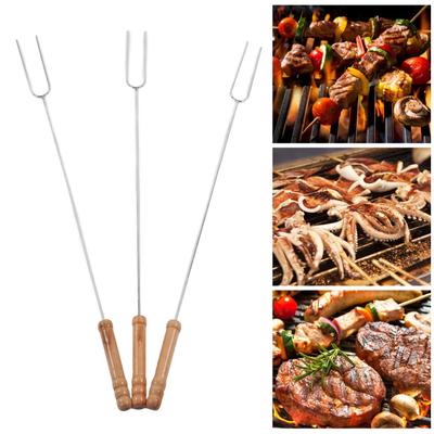 Hot Dog Fork Lightweight Reusable Heat Resistant Roasting Stick Stainless Steel with Beech Wood Handle for Outdoor