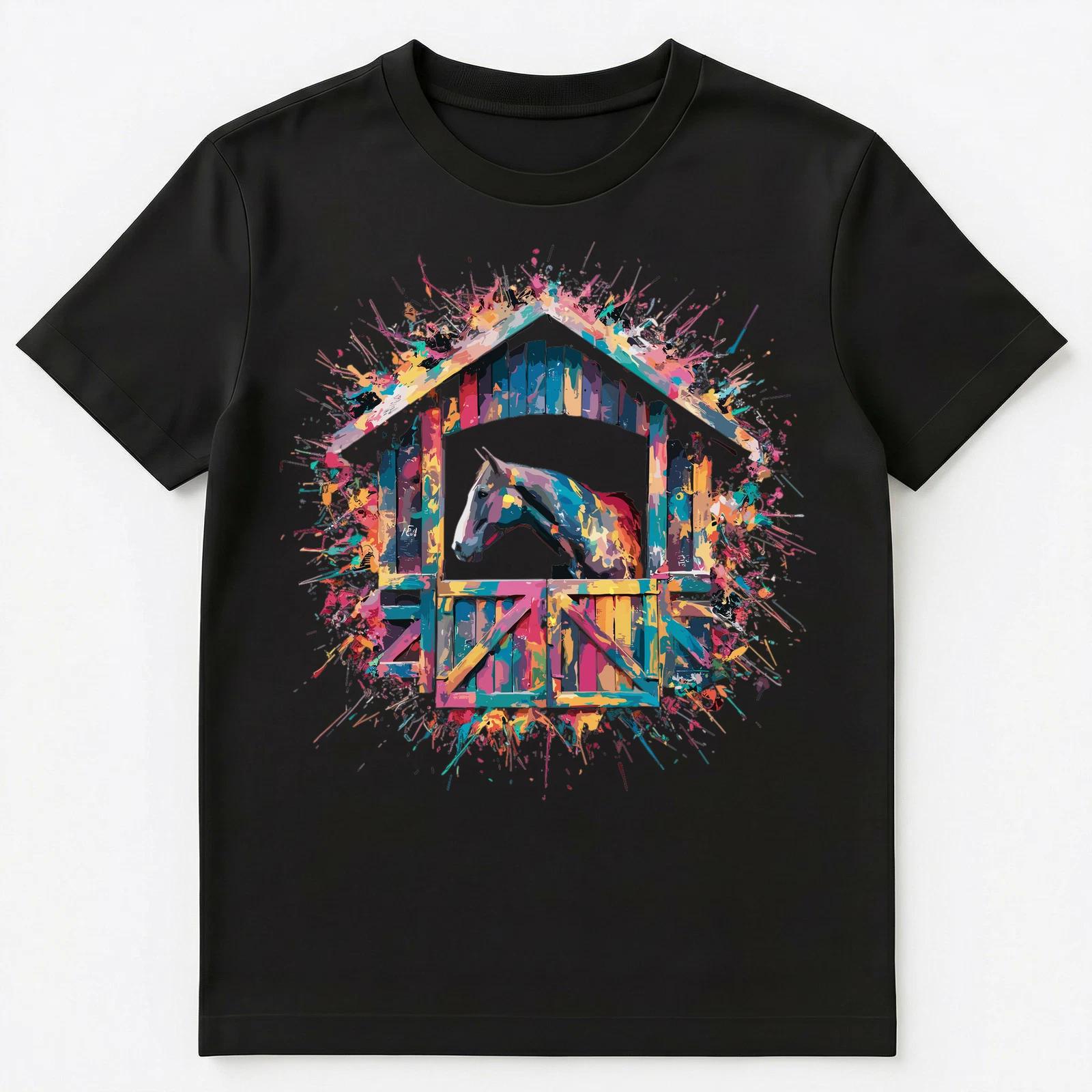 

Colorful Paint Splash Horse Stable Art Graphic Unisex T-Shirt S