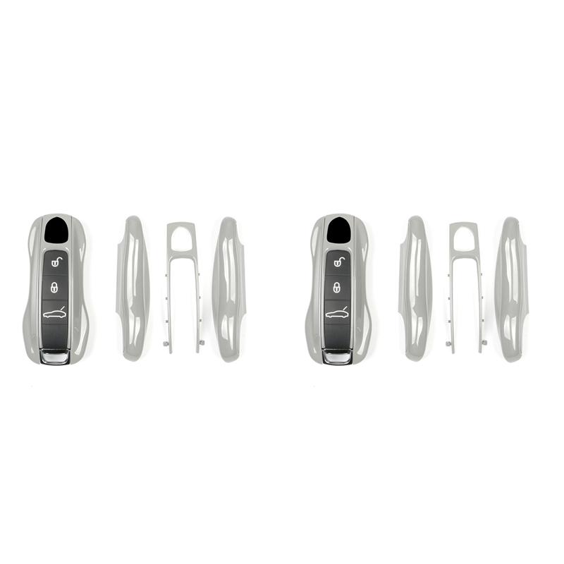 

2X Key Case Cover Shell For 911 Panamera Cayenne Macan Boxster Cayman Remote Control Fob Cover(New Version) Silver Gray New