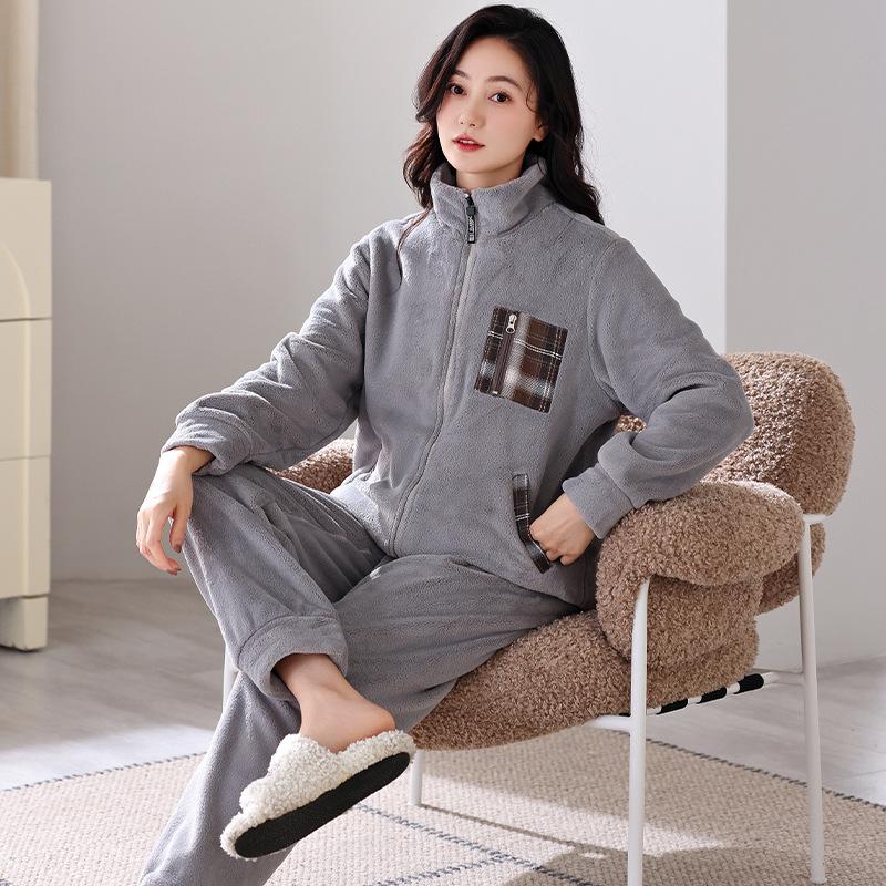 Pajamas Women'S Autumn And Winter Winter Coral Fleece Thickened Fleece Flannel Loungewear Winter Suit