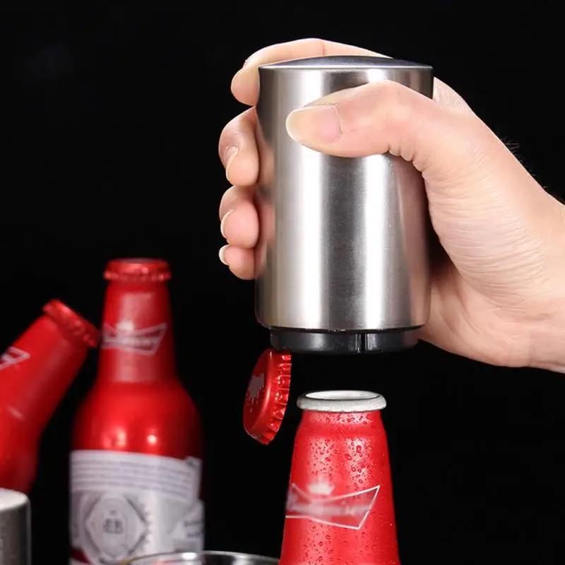 Automatic Beer Bottle Opener Magnetic Beer Cap Opener Stainless Steel Push Down Soda Wine Opener Party Bar Tools Kitchen Gadgets