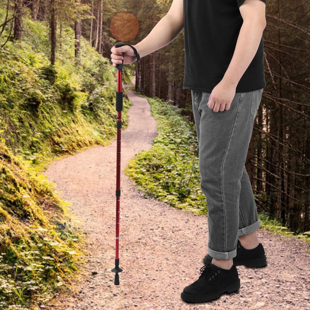 Outdoor Aluminium Alloy 4 Sections Suspension Straight Handle Trekking Pole Walking Stick Alpenstock for Climbing