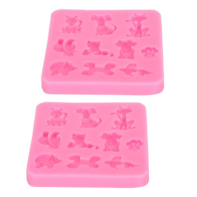 2 stk Silikoneform DIY Håndlavet Værktøj Tegneserie Dyreform Høj Temperaturbestandighed(Pink )