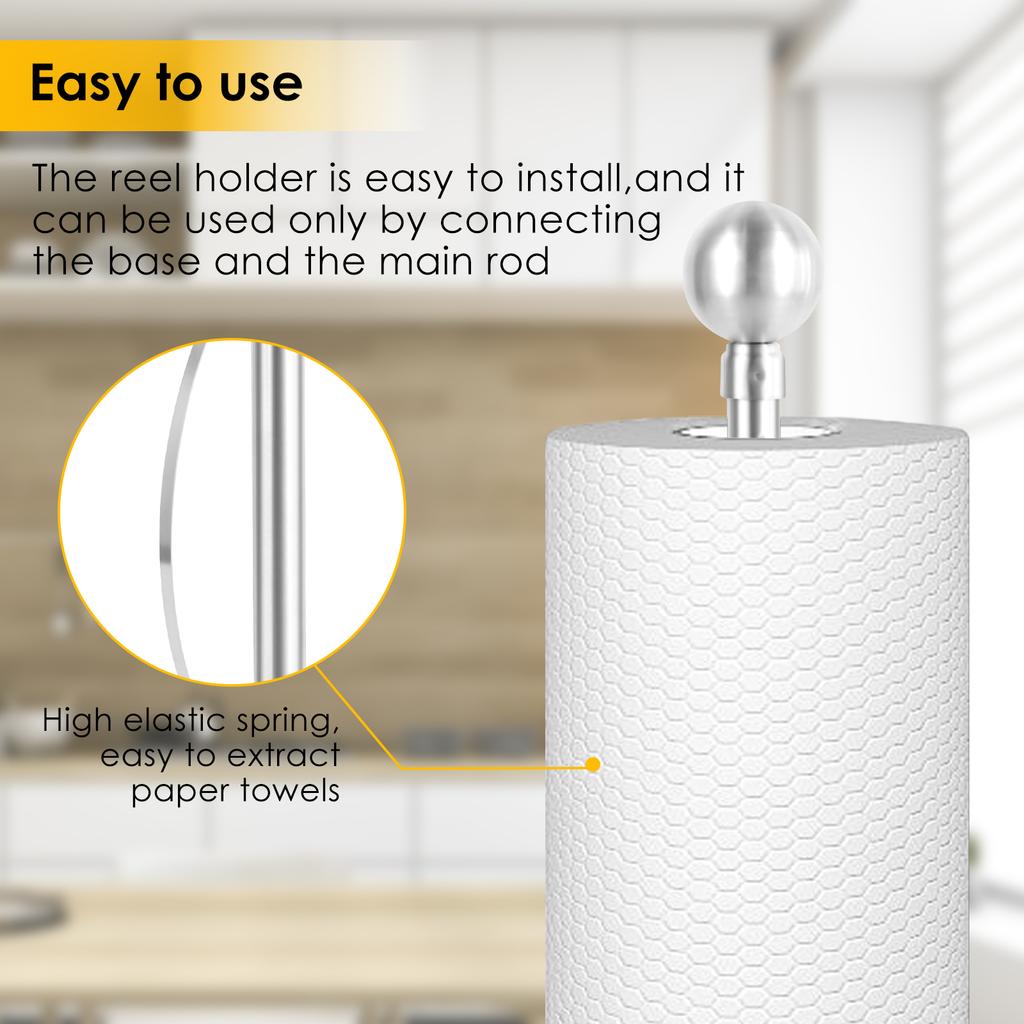 Stainless Steel Paper Towel Stand Nonslip Kitchen Roll Holder Freestanding Paper Roll Holder Stand Desktop Kitchen Paper Holder